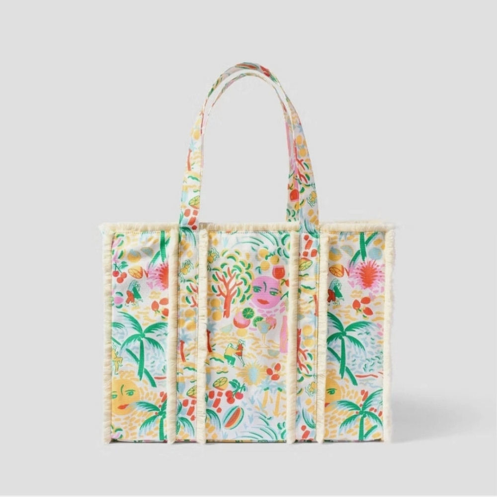 NWT Vacation Fringe Canvas Tote Bag Yellow/Green - Roller Rabbit x Target
